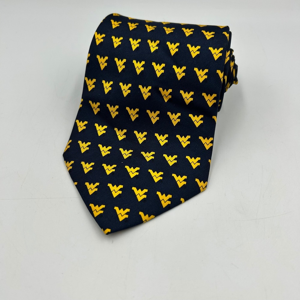 College Classics West Virginia University WVU Mens Silk Tie Navy Blue Gold Logo